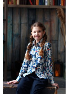 JerseyLab базовая рубашка для девочки арт 11401 принт Медведи на синем